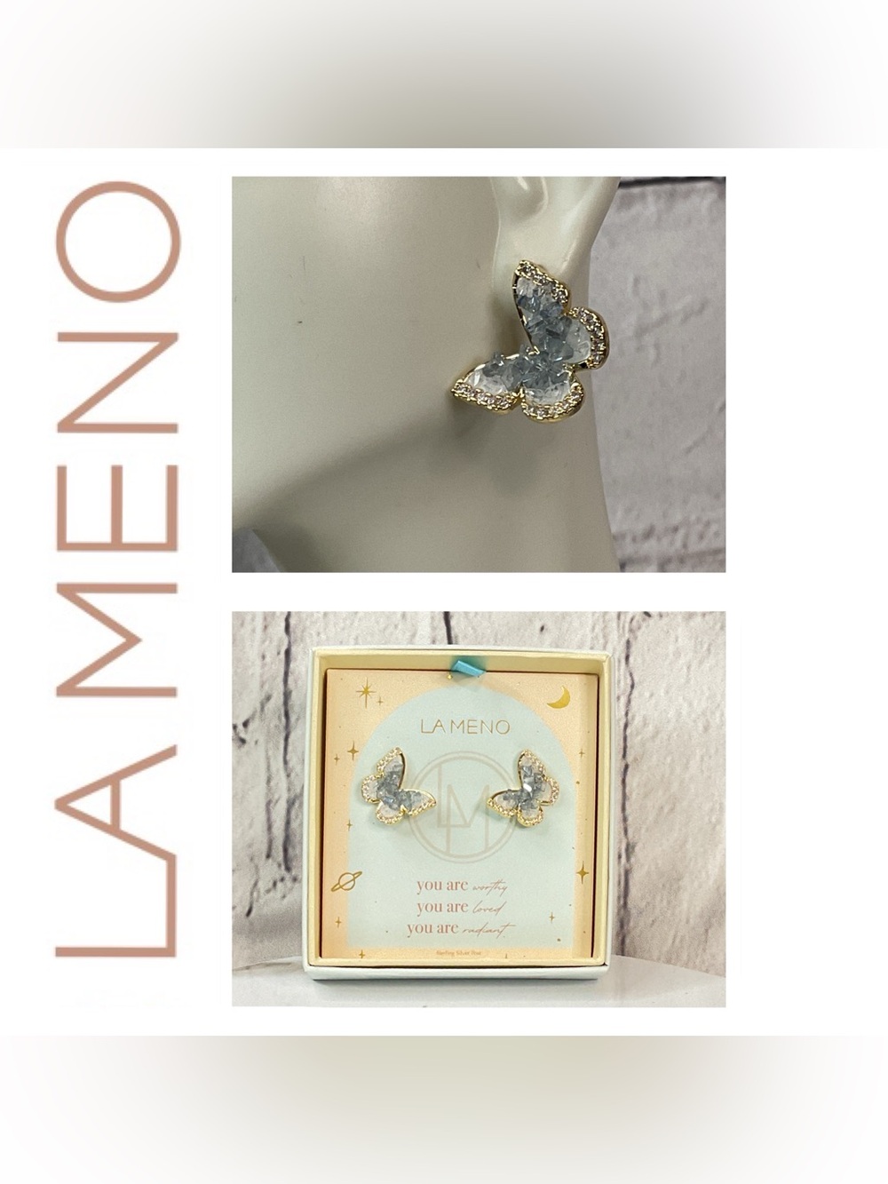 🌟🌟 La Meno Quartz Butterfly Stud Earrings